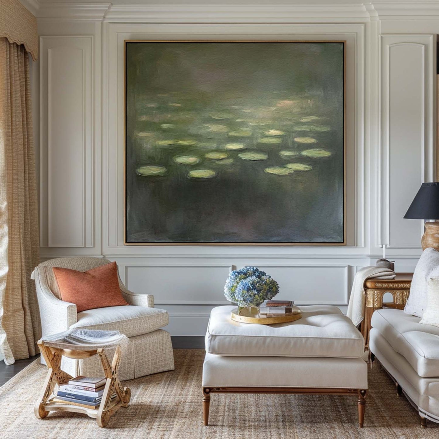 Serene Modern Abstract Oil Painting of Tranquil Water Lilies