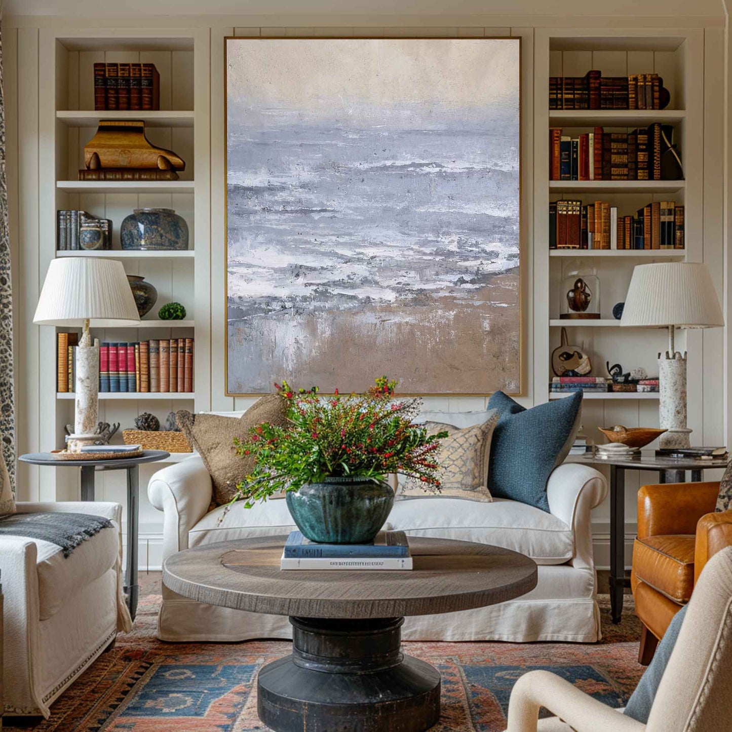 Serene Coastal Abstract Oil Painting for Tranquil Home Decor