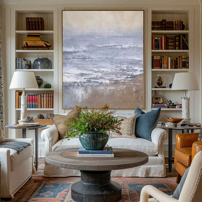 Serene Coastal Abstract Oil Painting for Tranquil Home Decor