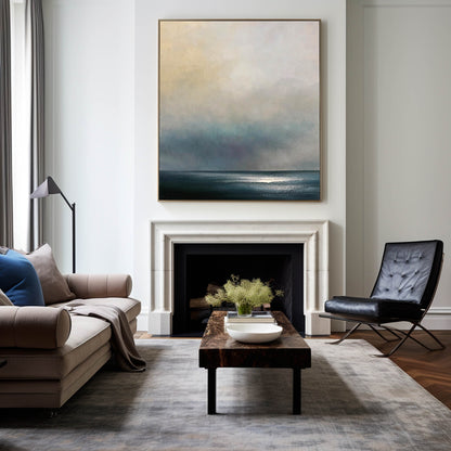 Serene Modern Abstract Ocean Landscape Oil Painting for Home Decor