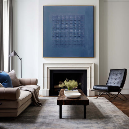 Abstract Blue Textured Oil Painting for Modern Home Décor