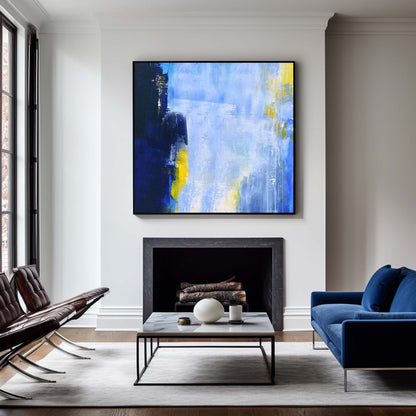 Captivating Blue and Yellow Abstract Oil Painting for Modern Home Decor