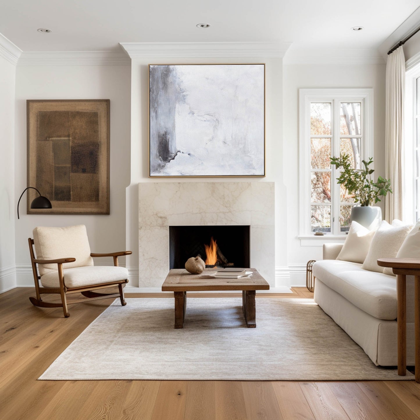 White Minimalist Abstract Oil Painting for Modern Home Decor