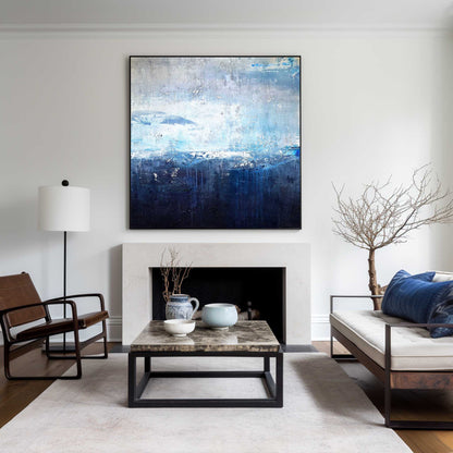 Serene Blue Ocean Abstract Painting for Modern Home Decor