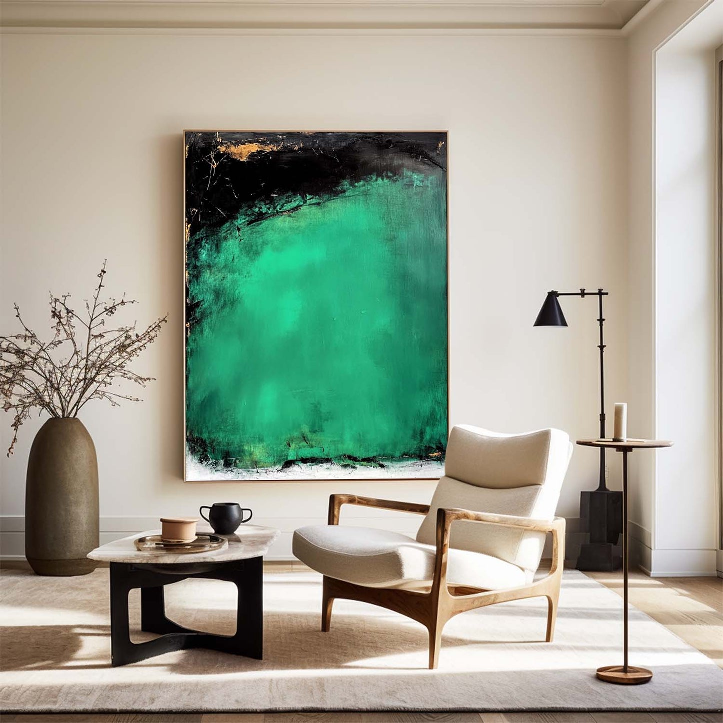 Contemporary Green Abstract Oil Painting for Modern Home Decor