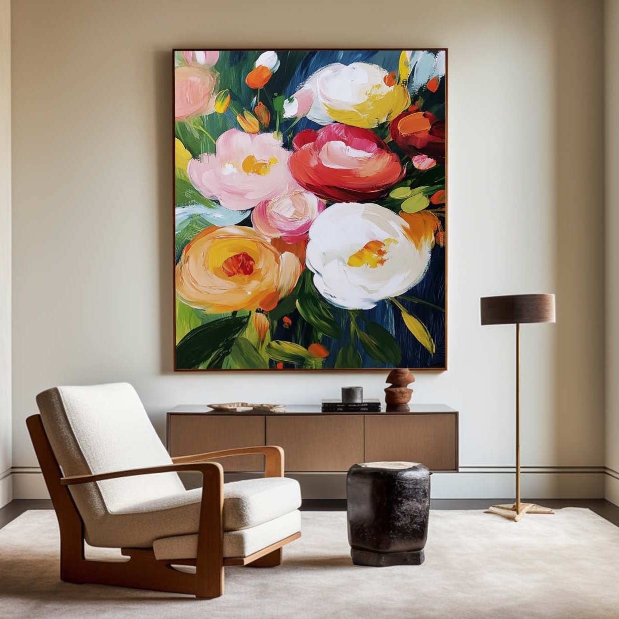 Vibrant Floral Abstract Oil Painting for Modern Home Decor