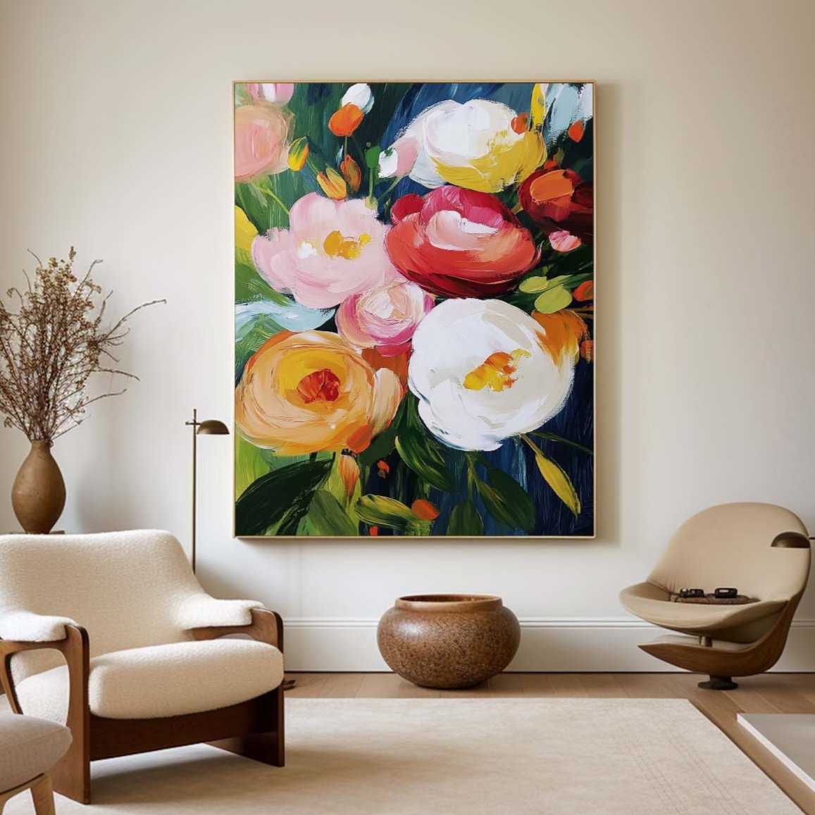 Vibrant Floral Abstract Oil Painting for Modern Home Decor