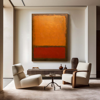 Vibrant Red and Orange Abstract Minimalist Oil Painting for Modern Decor