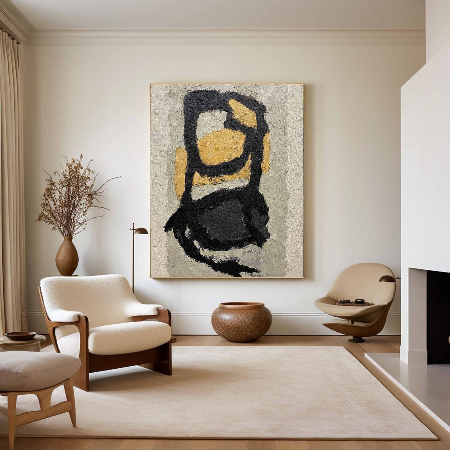 Abstract Black and Gold Oil Painting for Modern Home Decor and Art Collectors