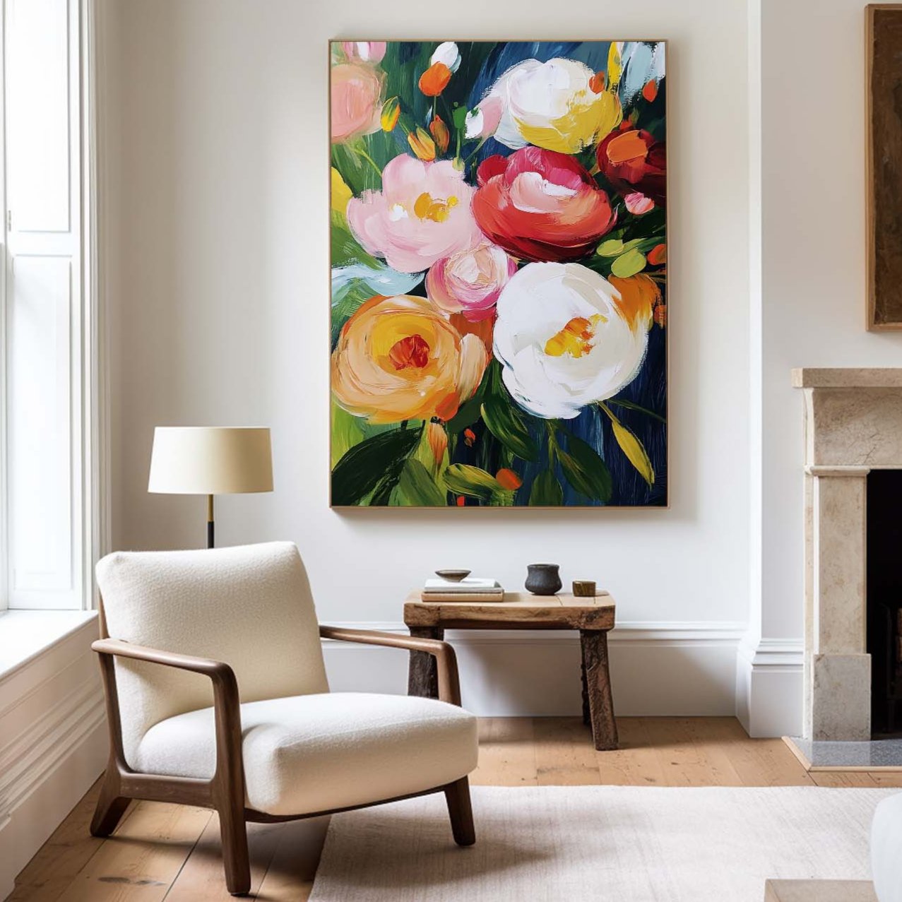 Vibrant Floral Abstract Oil Painting for Modern Home Decor