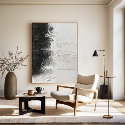 Black and White Modern Abstract Oil Painting for Contemporary Home Decor