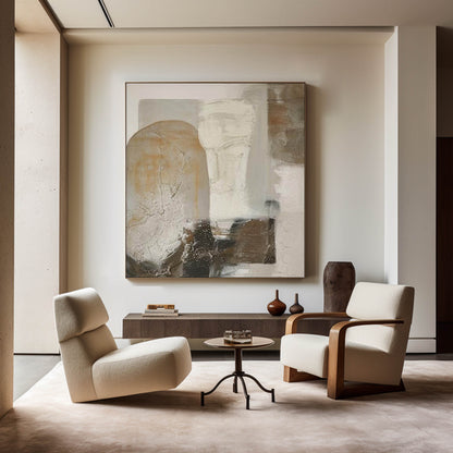 Contemporary Abstract Oil Painting with Texture and Earthy Tones for Modern Decor