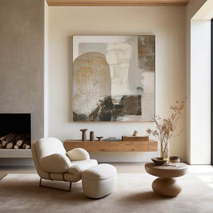 Contemporary Abstract Oil Painting with Texture and Earthy Tones for Modern Decor