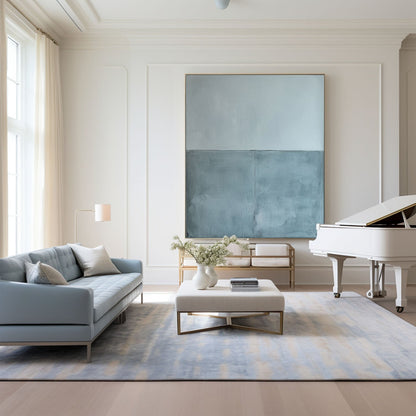 Contemporary Minimalist Oil Painting in Soft Blue and Gray Tones for Modern Decor