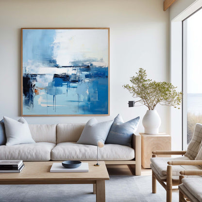 Blue Serenity: Modern Abstract Oil Painting for Contemporary Home Decor