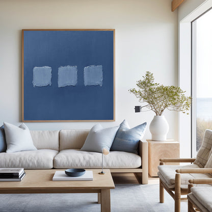 Serene Blue Minimalist Oil Painting for Modern Home Decor