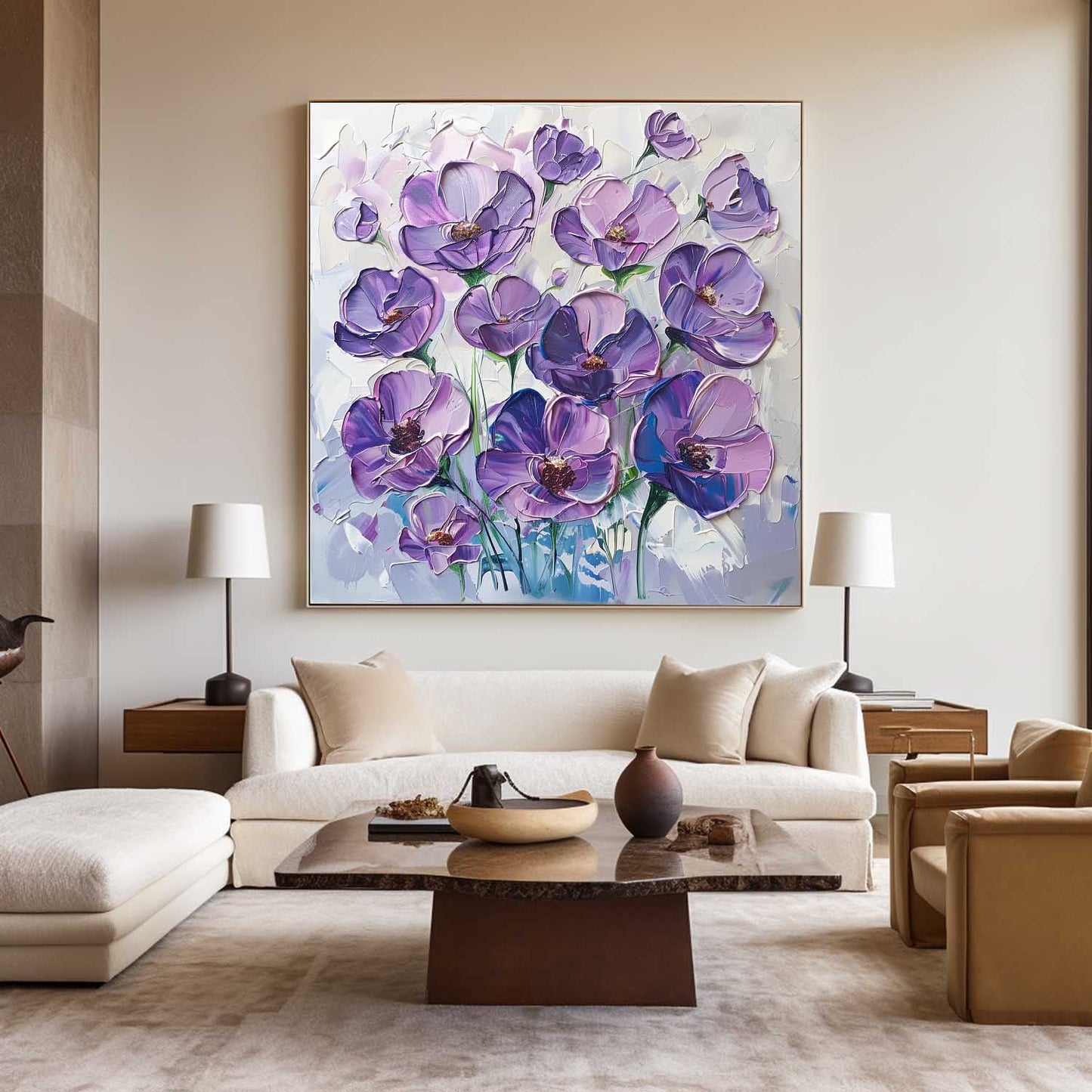 Vibrant Purple Flower Oil Painting - Modern Abstract Floral Art