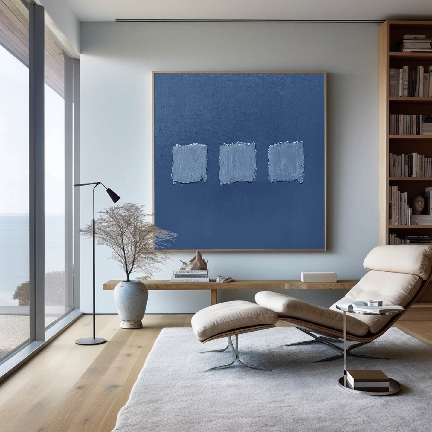 Serene Blue Minimalist Oil Painting for Modern Home Decor