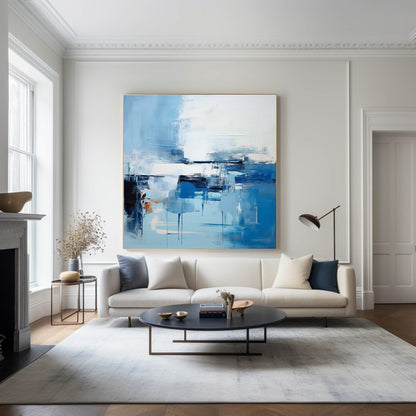 Blue Serenity: Modern Abstract Oil Painting for Contemporary Home Decor