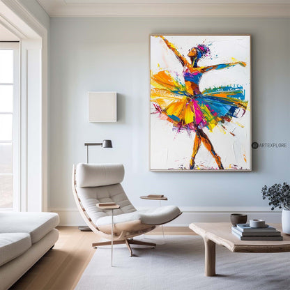 Vibrant Ballerina Dance Oil Painting in Modern Abstract Style for Unique Home Décor