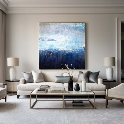 Serene Blue Ocean Abstract Painting for Modern Home Decor