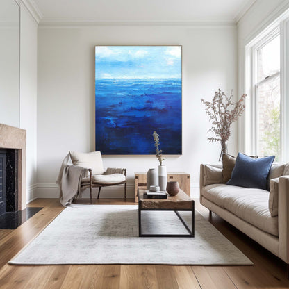 Tranquil Blue Ocean Waves - Abstract Oil Painting for Relaxing Home D√©cor