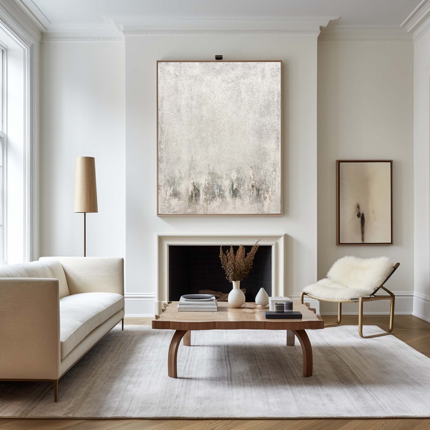 Elegant Gray and White Minimalist Oil Painting for Modern Home Decor