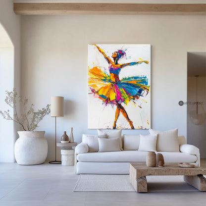 Vibrant Ballerina Dance Oil Painting in Modern Abstract Style for Unique Home Décor