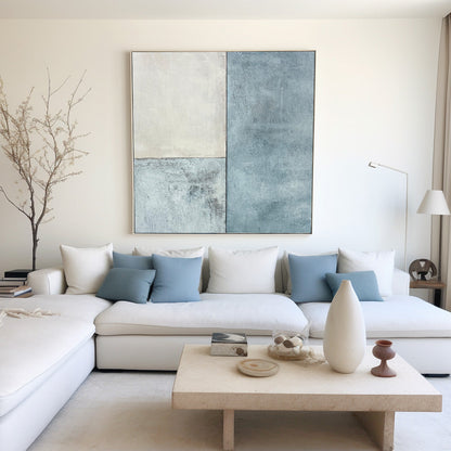 Contemporary Blue and White Abstract Oil Painting for Modern Home Decor