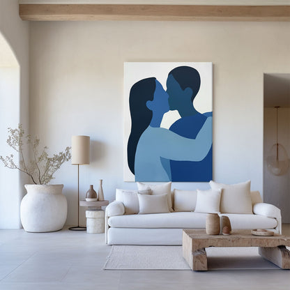 Blue Emotion: Modern Abstract Couple's Portrait Oil Painting