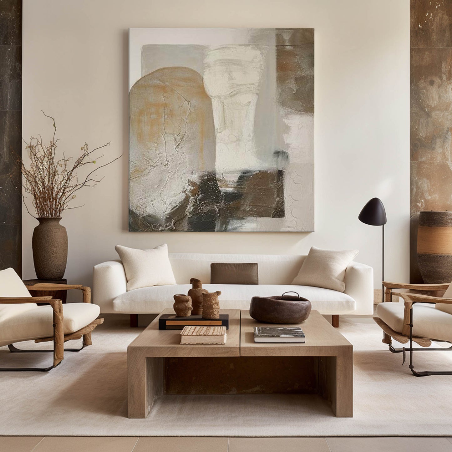 Contemporary Abstract Oil Painting with Texture and Earthy Tones for Modern Decor