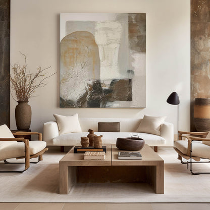 Contemporary Abstract Oil Painting with Texture and Earthy Tones for Modern Decor