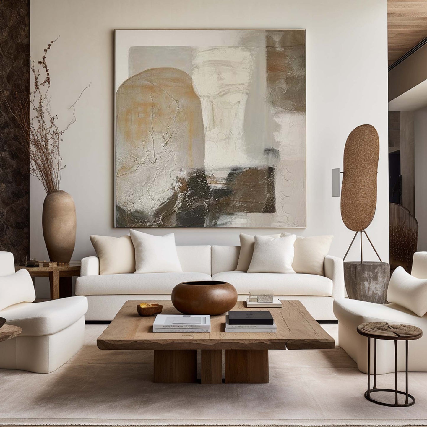 Contemporary Abstract Oil Painting with Texture and Earthy Tones for Modern Decor