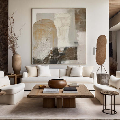 Contemporary Abstract Oil Painting with Texture and Earthy Tones for Modern Decor