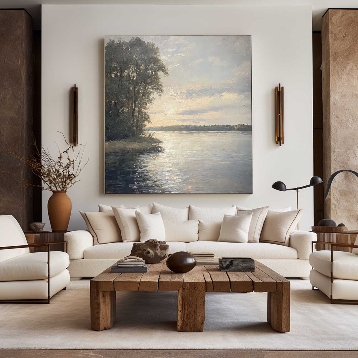 Serene Sunset Reflections on Water - Modern Oil Landscape Painting for Home Decor