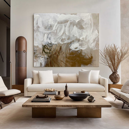Contemporary Abstract Oil Painting with Dynamic Brushwork and Calming Tones
