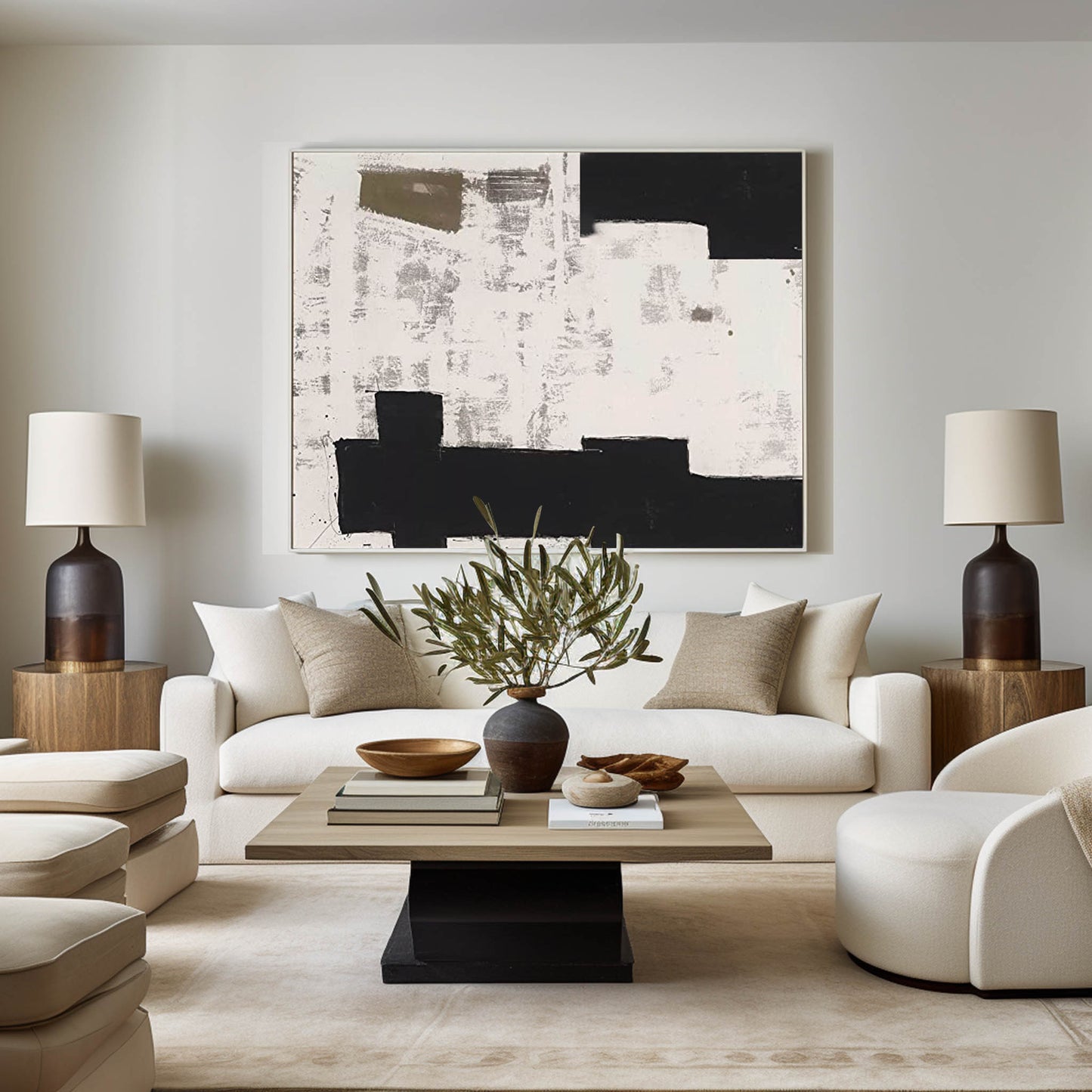 Elegant Wabi-Sabi Minimalist Oil Painting for Modern Home Decor and Art Lovers