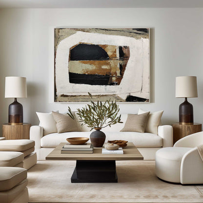 Contemporary Black and Brown Abstract Oil Painting for Modern Home Decor