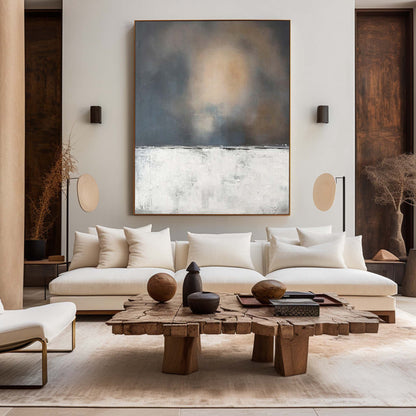 Modern Wabi-Sabi Oil Painting for Minimalist Home Decor and Tranquil Spaces