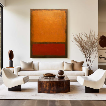 Vibrant Red and Orange Abstract Minimalist Oil Painting for Modern Decor