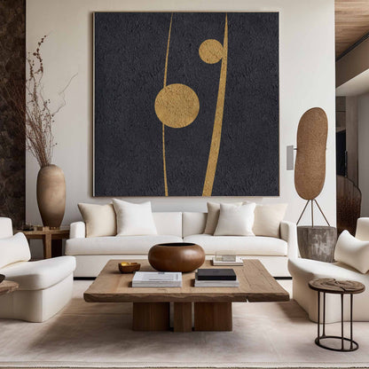 Elegant Black and Gold Abstract Minimalist Oil Painting for Modern Home Decor