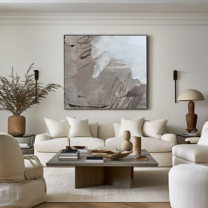 Contemporary Abstract Oil Painting with Dynamic Brushstrokes and Earthy Tones