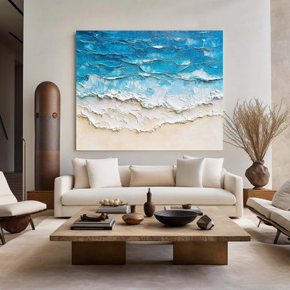 Tranquil Coastal Waves Oil Painting for Beach House Decor