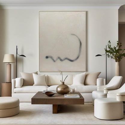 Contemporary Beige Abstract Oil Painting for Modern Home Decor