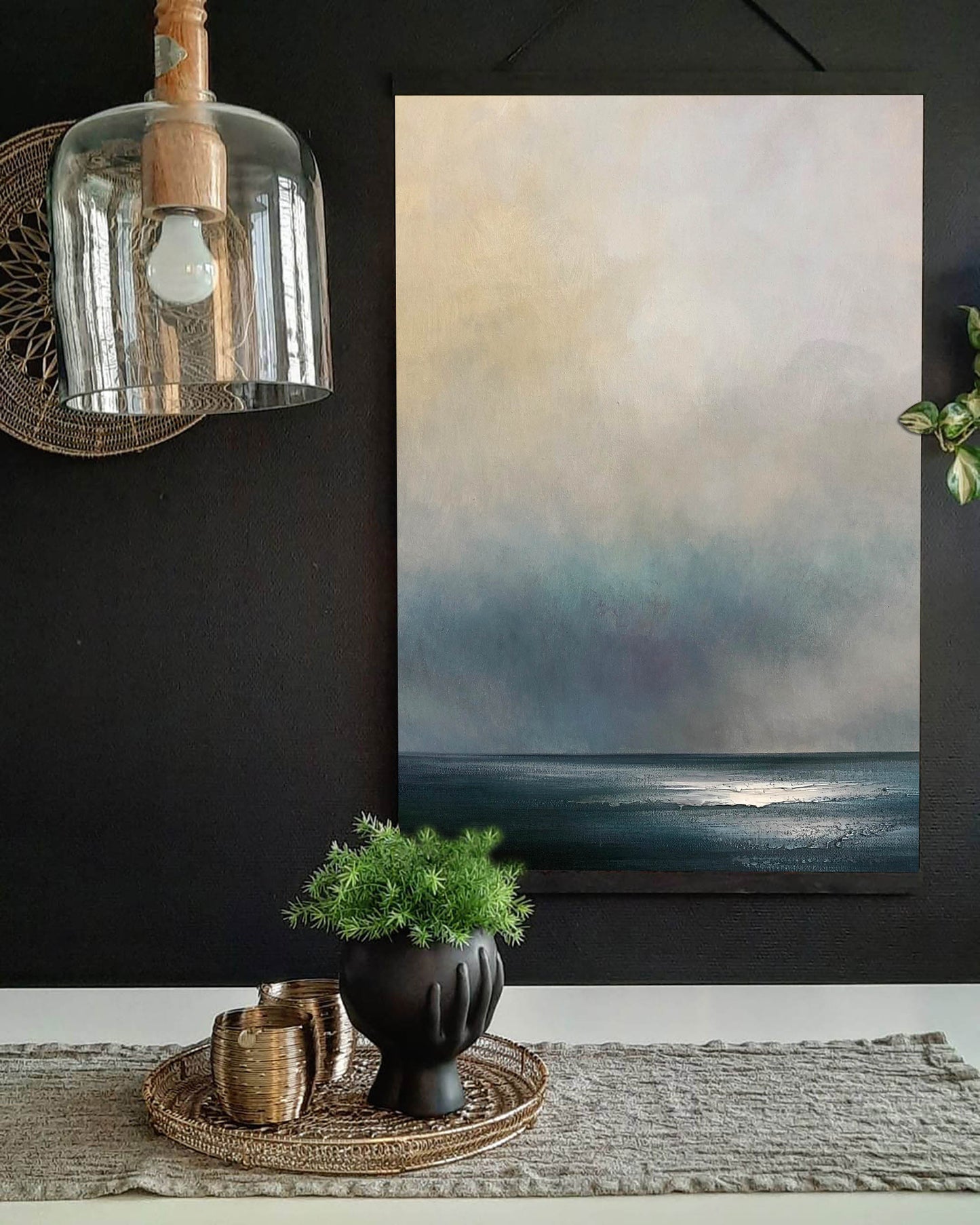 Serene Modern Abstract Ocean Landscape Oil Painting for Home Decor