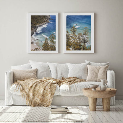 Serene Coastal View with Lush Trees and Crystal Blue Waters Oil Painting