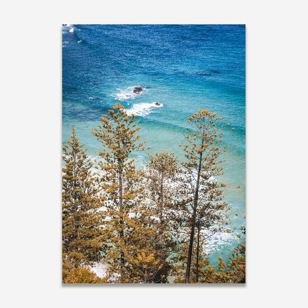 Serene Coastal View with Lush Trees and Crystal Blue Waters Oil Painting