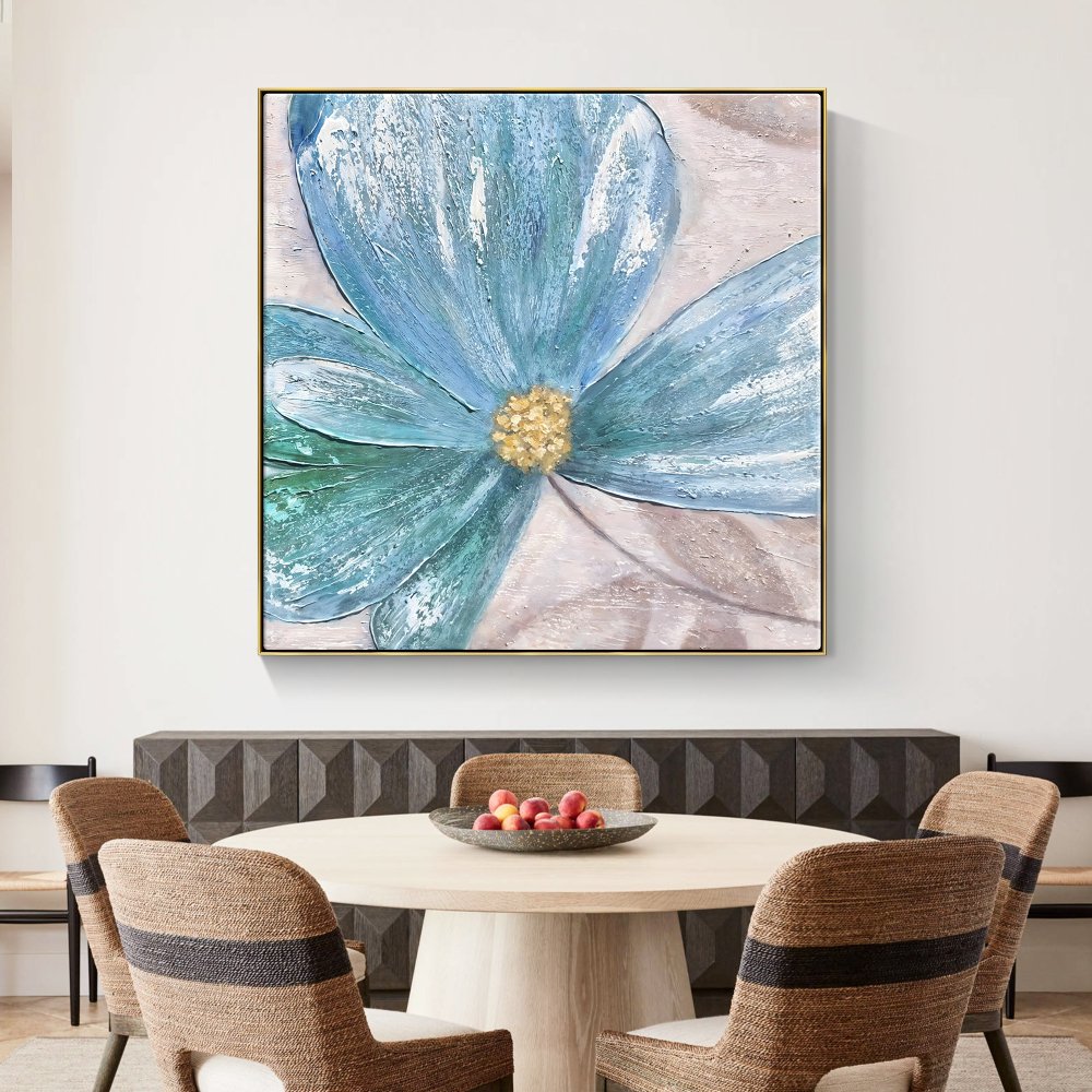 Vibrant Blue Flower Abstract Oil Painting for Modern Home Decor