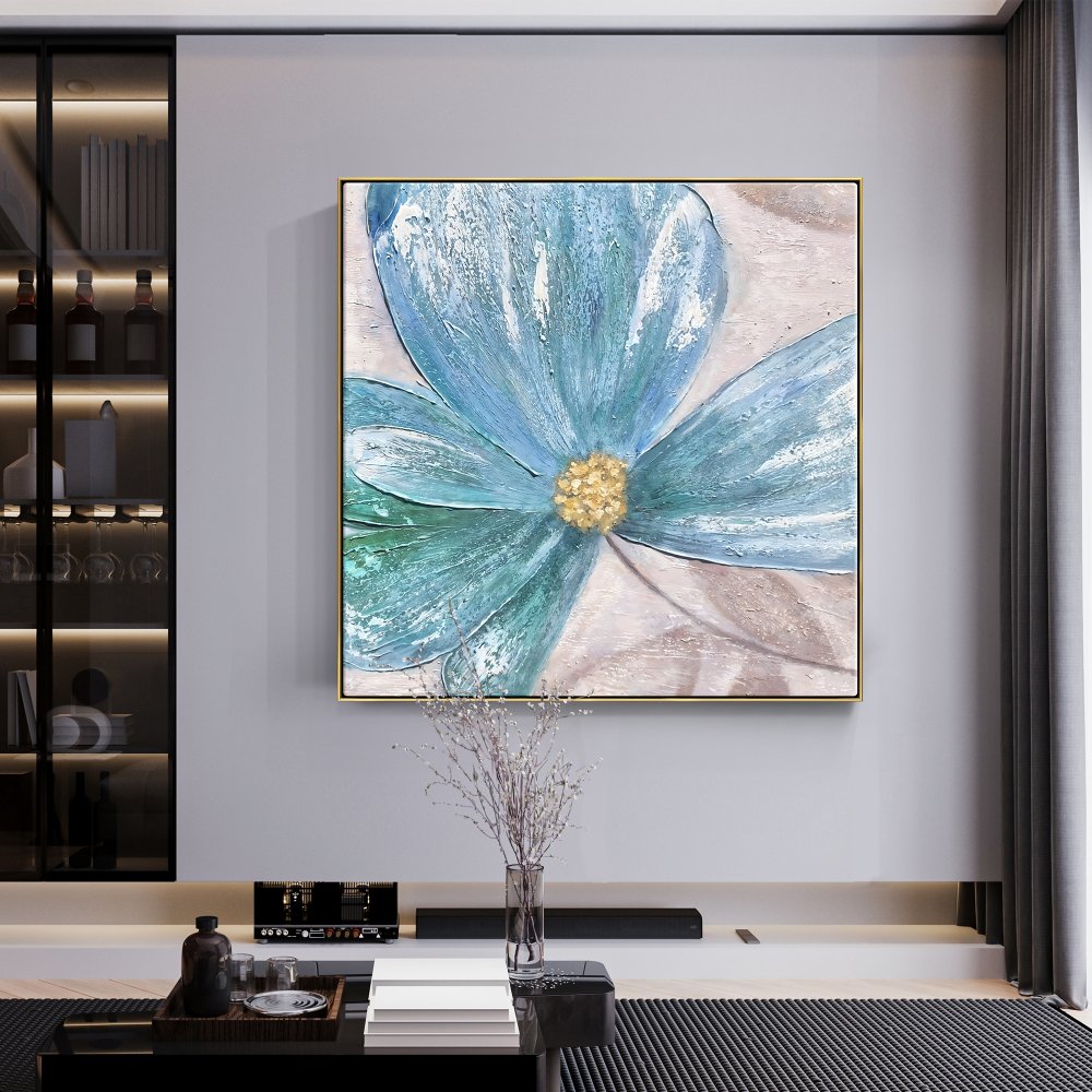 Vibrant Blue Flower Abstract Oil Painting for Modern Home Decor