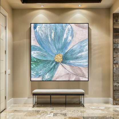 Vibrant Blue Flower Abstract Oil Painting for Modern Home Decor